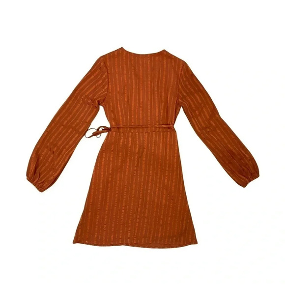 Showpo Long Balloon Sleeve Mini Wrap Dress | Rust | Size 6 / Medium - Picture 2 of 4